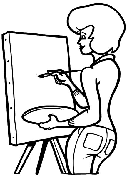 Lady artist at the easel vinyl sticker. Customize on line. Hobbies 062-0104